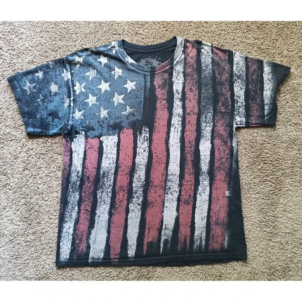 DOM T-Shirt Men's Size XL Patriotic American Flag Graphic Black Short Sleeve - Picture 1 of 6